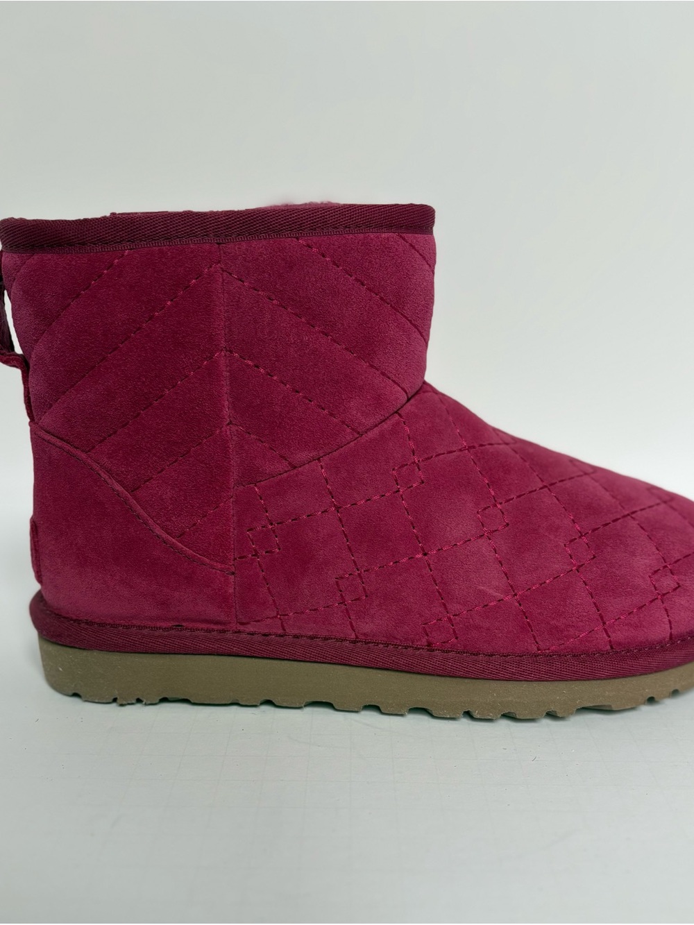 UGG Women's Quilted Raspberry Suede Mini Boot - Size 6 - Picture 9 of 13